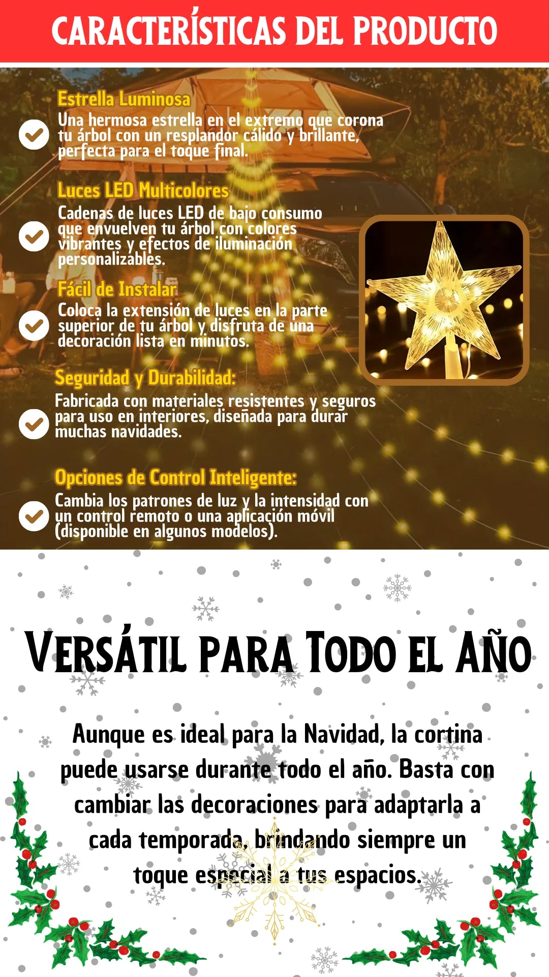 Cortina luces led con estrella